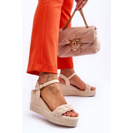 FB2 Sandálias Clássicas de Camurça com Cunha Bege Denisse castanho 2