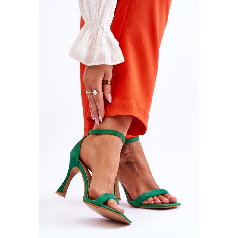 Sandália feminina camurça verde Rousses salto alto 2