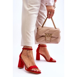 FJ1 Sandálias femininas com salto estável vermelho Lavissa 2