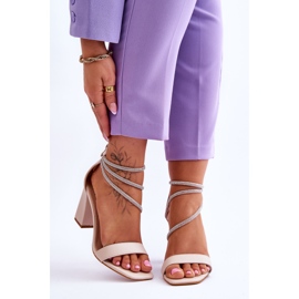 FJ1 Sandálias da moda com zircões bege carma marrom 1