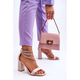 FJ1 Sandálias da moda com zircões bege carma marrom 2