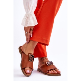 FJ1 Chinelos Femininos Com Elementos Decorativos Camel Leonia marrom 2