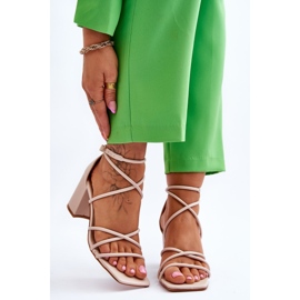 FJ1 Sandálias femininas de couro da moda salto alto bege Primma castanho 1