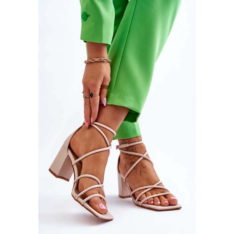 FJ1 Sandálias femininas de couro da moda salto alto bege Primma marrom 2