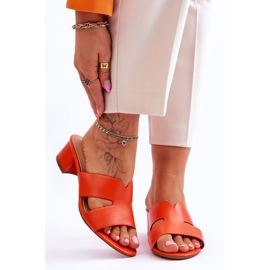 FJ1 Chinelos de couro de salto baixo laranja clássico Miley 1