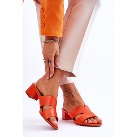 FJ1 Chinelos de couro de salto baixo laranja clássico Miley 2
