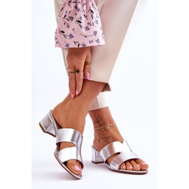 Chinelos de couro Miley prata salto baixo clássico 2 Chinelos de couro Miley prata salto baixo clássico 2