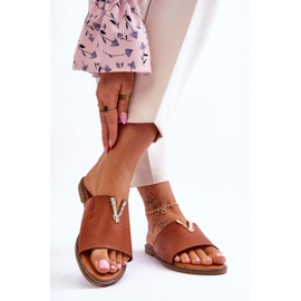 FJ1 Chinelos femininos clássicos Camel Bertha enfeitados castanho 2