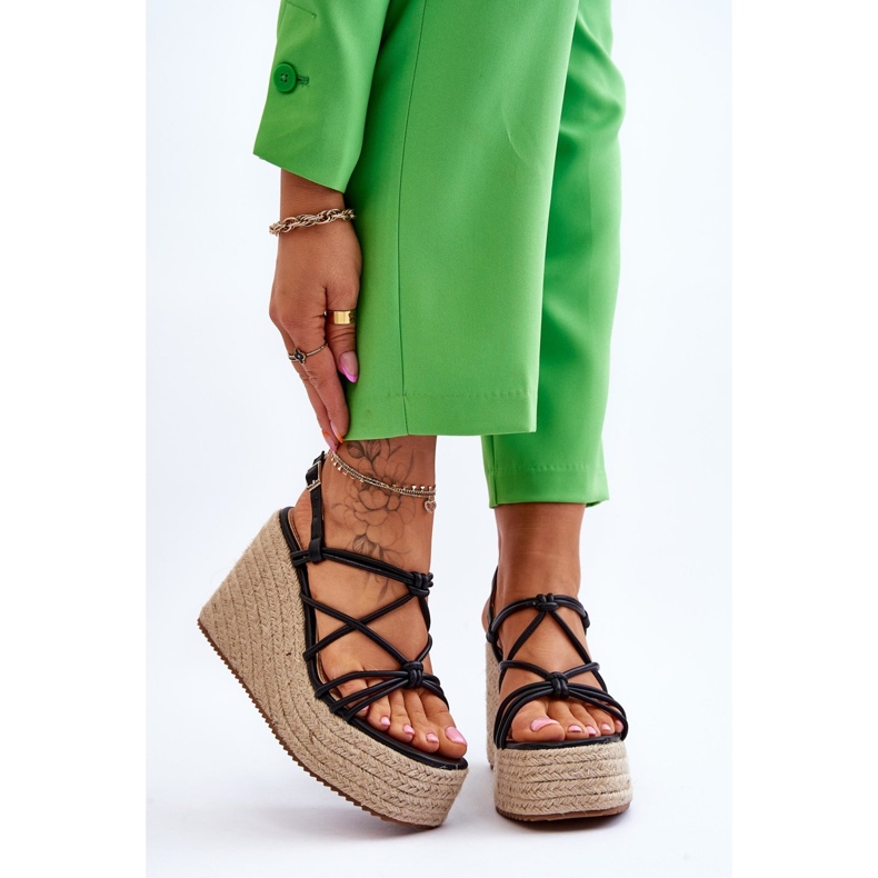 Sandálias de cunha da moda com trança preta Nessia preto 1