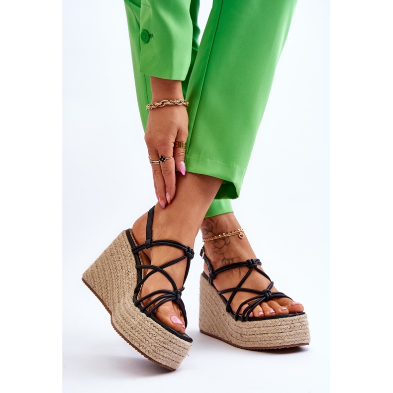 Sandálias de cunha da moda com trança preta Nessia preto 2