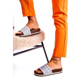 S.Barski Chinelos clássicos femininos com corrente, azuis azul 3