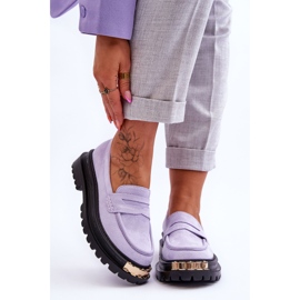 FJ1 Mocassim clássico de camurça com enfeite Monaro roxo 1