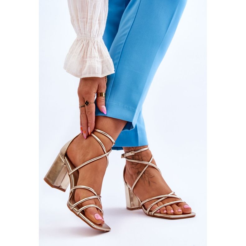 FJ1 Sandália feminina de couro da moda salto alto dourado Primma 2