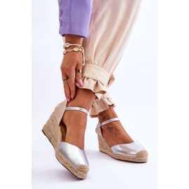 Alpargatas de couro sandálias de cunha prateadas Cammer prata 2