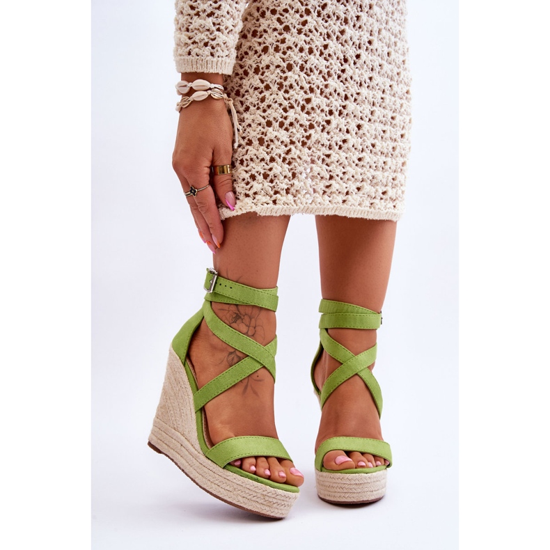 FJ1 Sandália verde confortável Lemira de cunha alta 1