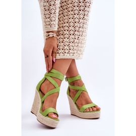 FJ1 Sandália verde confortável Lemira de cunha alta 2