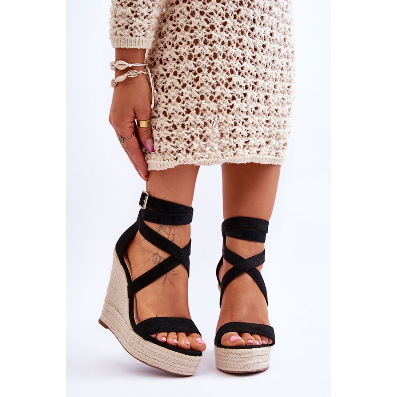 FJ1 Sandálias confortáveis ​​com cunha alta Lemira preta preto 1