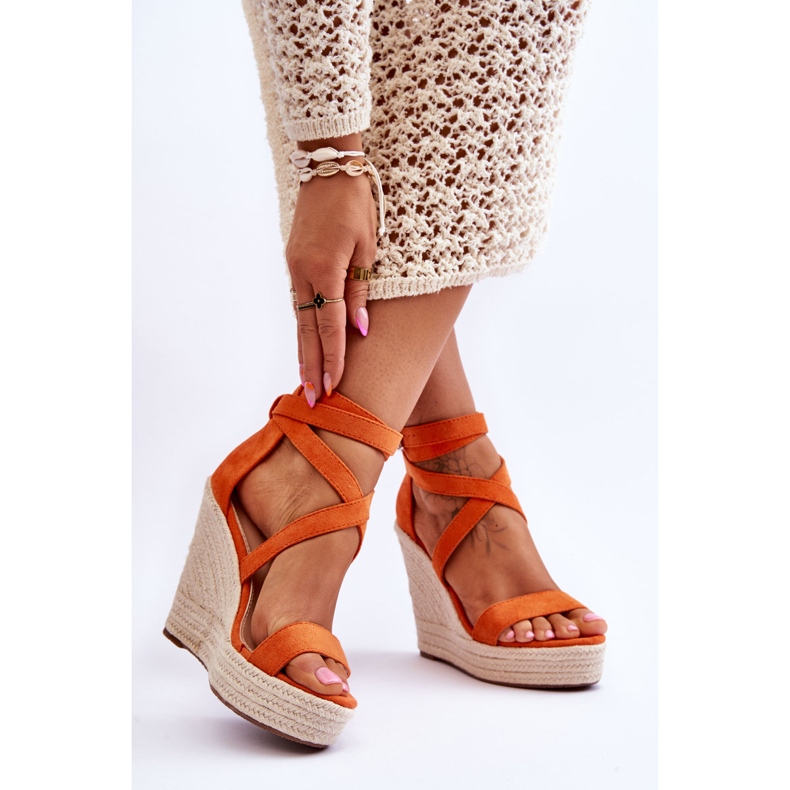 FJ1 Sandálias Laranja Confortáveis ​​Lemira de Cunha Alta 2