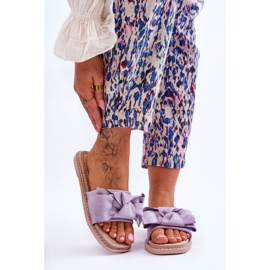 Chinelos femininos de camurça com laço violeta Ambra roxo 1