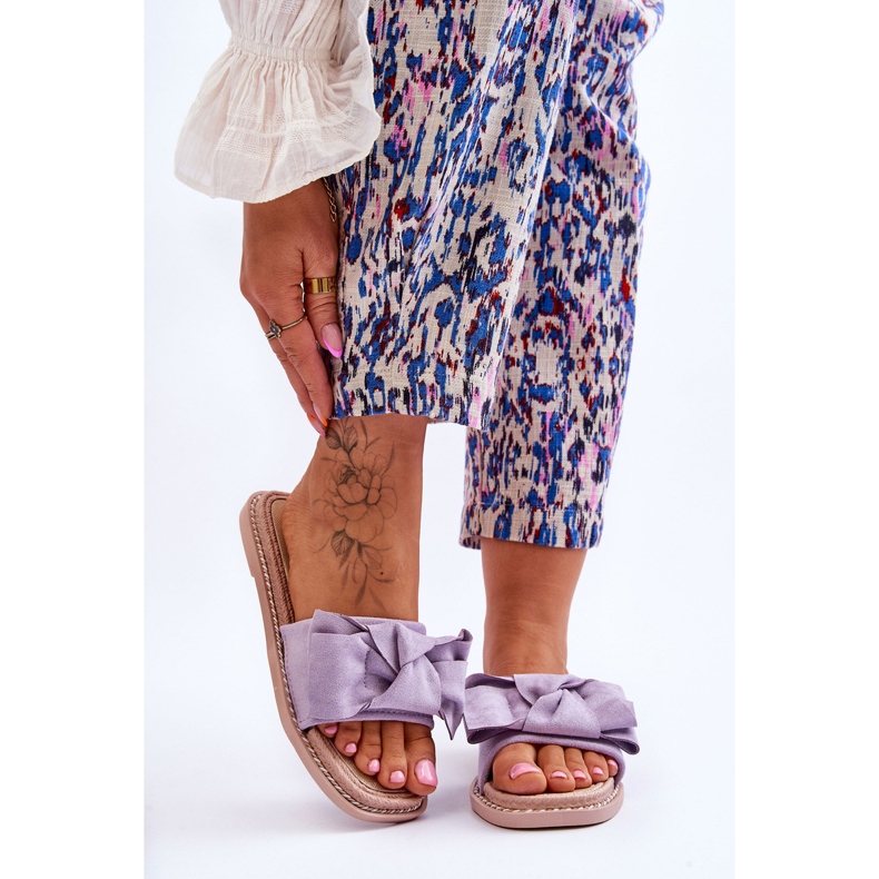 Chinelos femininos de camurça com laço violeta Ambra roxo 1