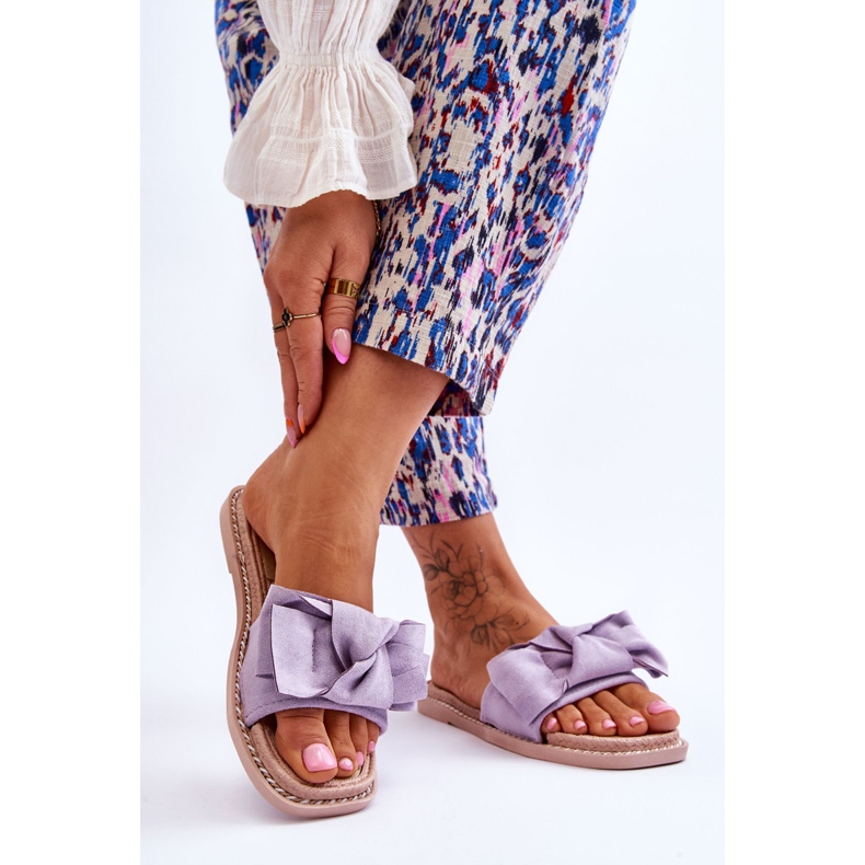 Chinelos femininos de camurça com laço violeta Ambra roxo 2