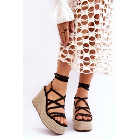 Sandálias de cunha de couro pretas Margaritt preto 1