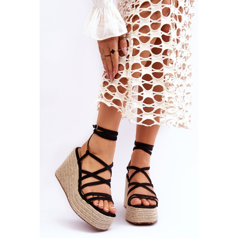 Sandálias de cunha de couro pretas Margaritt preto 1