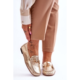 Mocassim de couro clássico com decoração Laura Messi 2459 ouro dourado 1