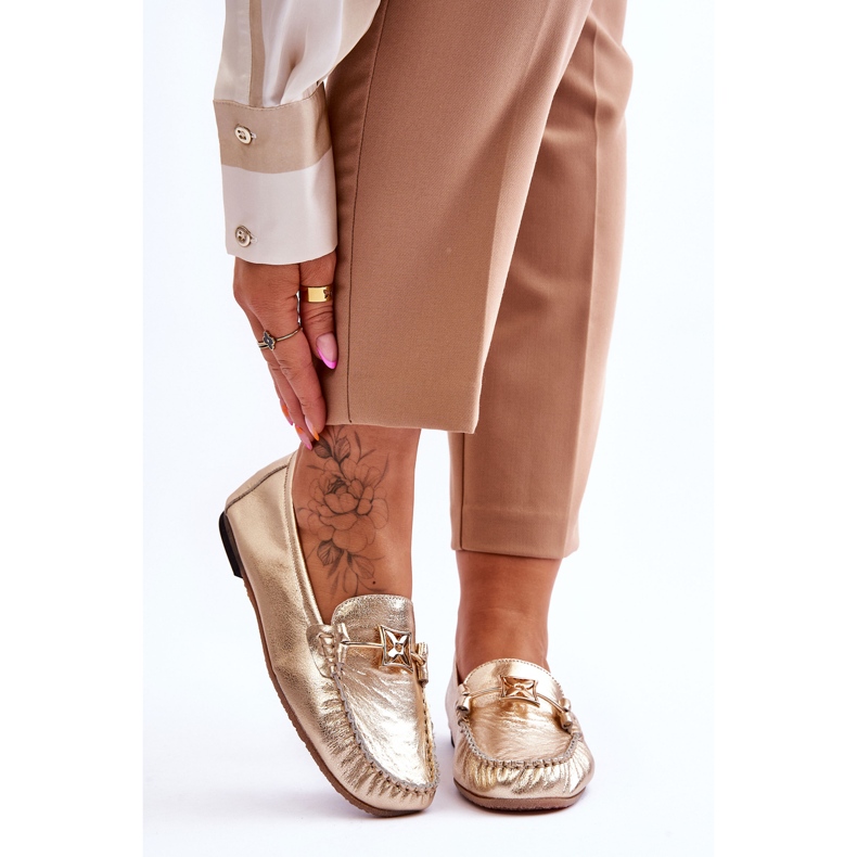 Mocassim de couro clássico com decoração Laura Messi 2459 ouro dourado 1