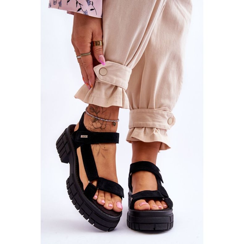 Sandália feminina de camurça Big Star LL276035 preta preto 1