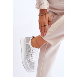 Vinceza Sapatos esportivos femininos de couro vazados branco Marea 2