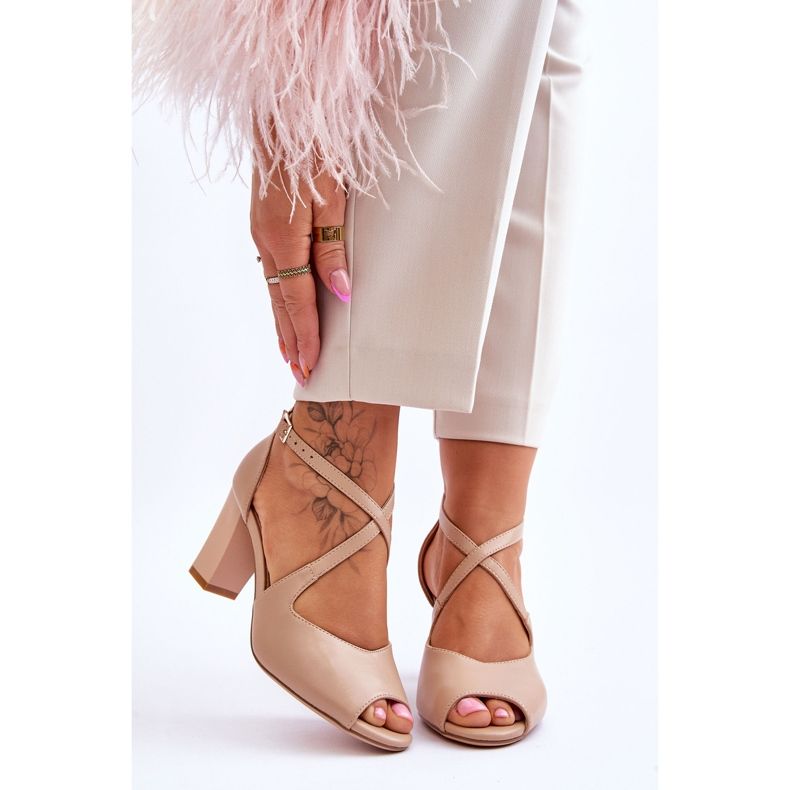 Sandália Feminina de Salto Sergio Leone SK864 Bege Escuro 1