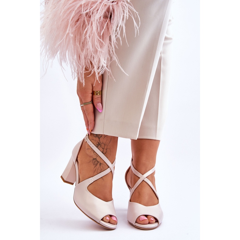 Sandália Feminina de Salto Sergio Leone SK864 Bege Pérola 1