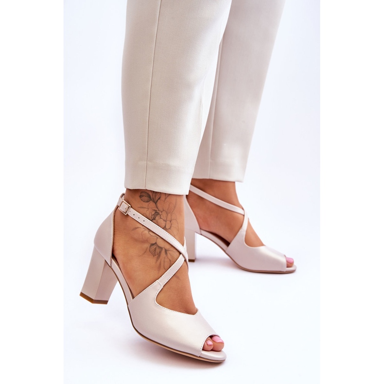 Sandália Feminina de Salto Sergio Leone SK864 Bege Pérola 2