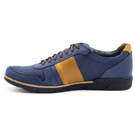 Polbut Sapatos casuais de couro masculino 2113 azul marinho amarelo 2