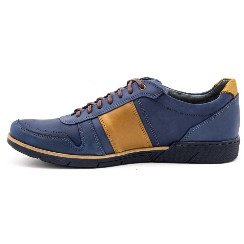 Polbut Sapatos casuais de couro masculino 2113 azul marinho amarelo 2