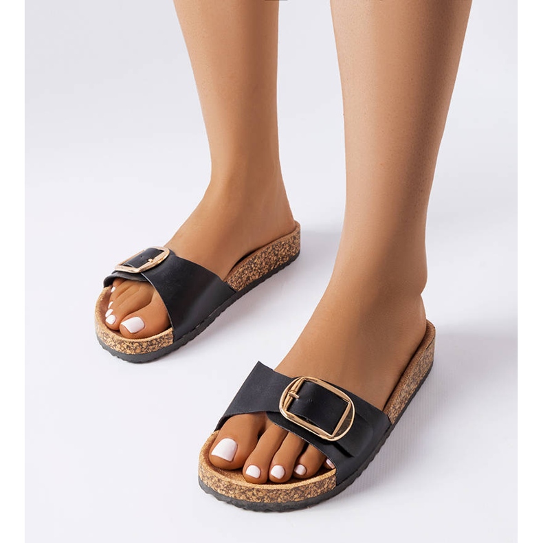 BM Sliders pretos Benoit com fivela 1