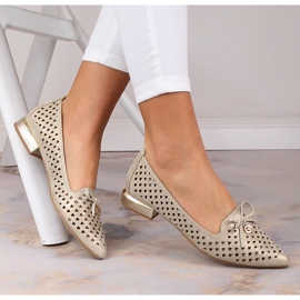 Sapatos pontiagudos dourados vazados femininos Jezzi ASA178-5 1
