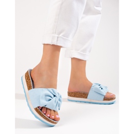 Chinelos plataforma camurça de mulher Vinceza azul 1