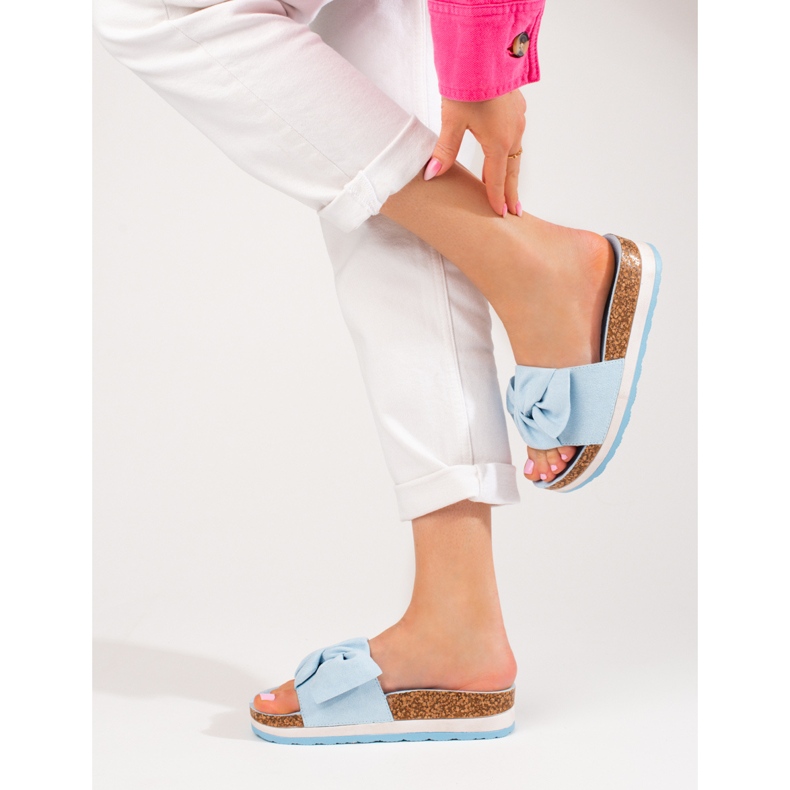 Chinelos plataforma camurça de mulher Vinceza azul 2