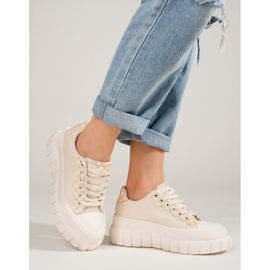 Tênis creme feminino em plataforma alta Shelovet bege 2