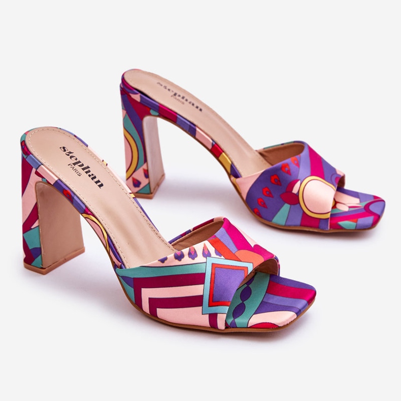 FS1 Chinelos femininos de salto estampado roxo Adelise multicolorido 1