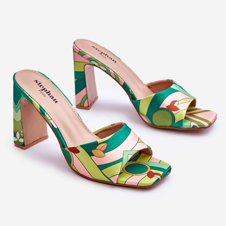Chinelos femininos de salto estampado verde Adelise multicolorido 1