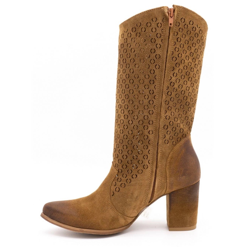 EXQUISITE Botas femininas de couro com salto alto 1224 conhaque marrom 2