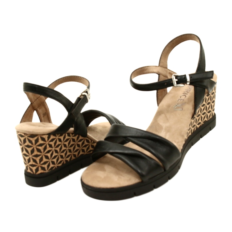 Sandália de couro com cunha Caprice 9-28710-20 040 Softnap preto 4