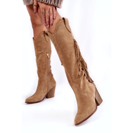 Lewski Shoes Botas de cowboy femininas de camurça Lewski 3094 / F bege escuro 1