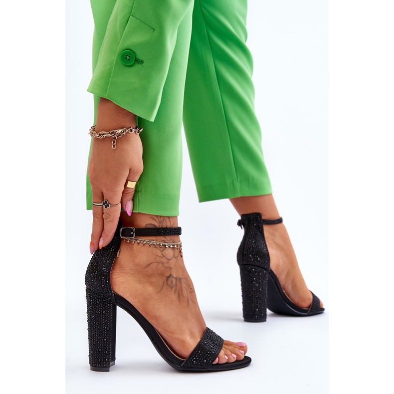 Sandália Feminina Salto Alto Com Zircões Preto Idealista 2 Sandália Feminina Salto Alto Com Zircões Preto Idealista 2