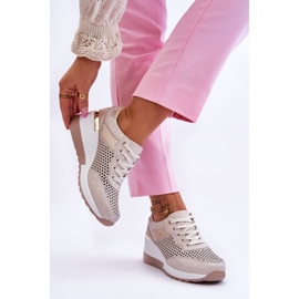 S.Barski Tênis feminino de couro vazado bege claro Virgínia 2