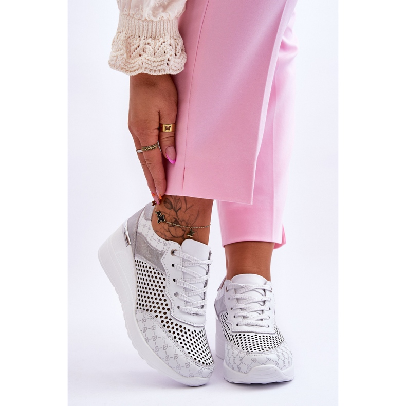 S.Barski Tênis feminino de couro vazado branco Virgínia 1