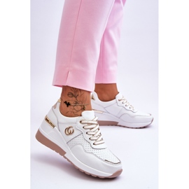 S.Barski Sapatos esportivos femininos de couro com cunha ouro branco Rebeca 2